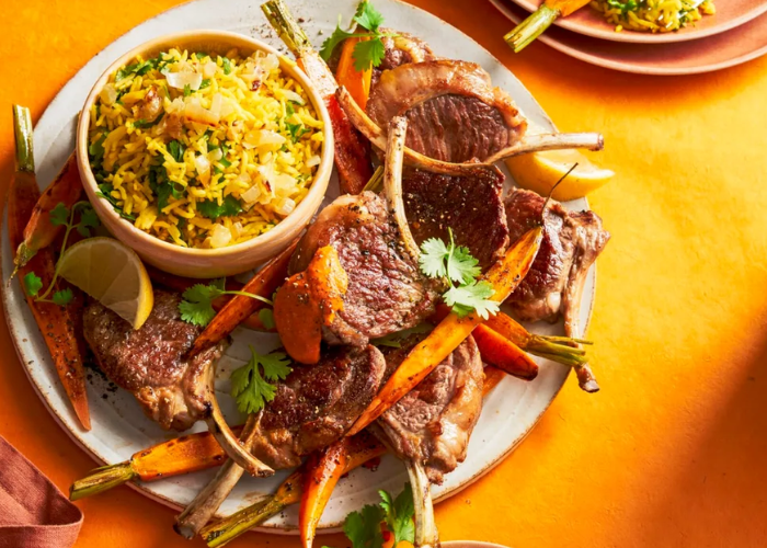Spiced Rack of Lamb with Golden Turmeric Coconut Rice