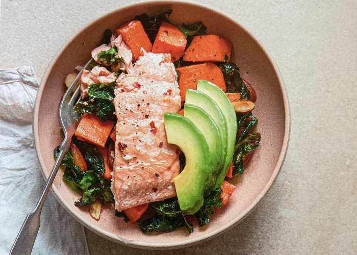 Roasted Salmon with Sweet Potato & Kale