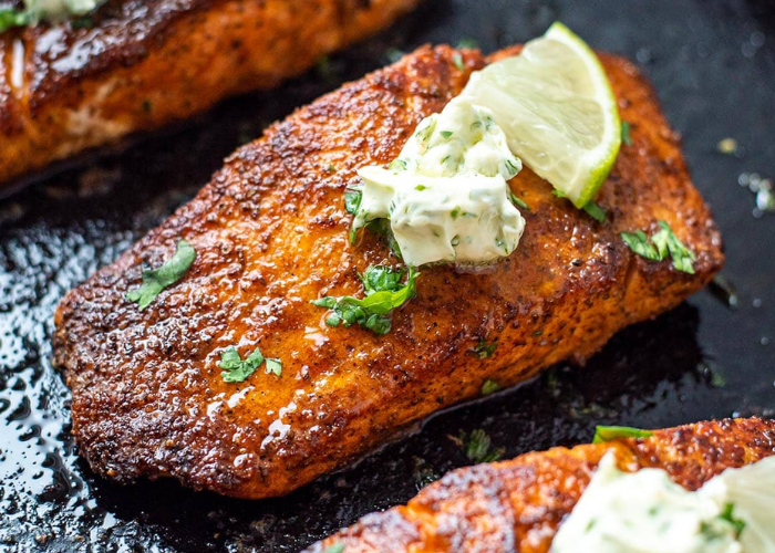 Blackened Cajun Salmon with Lime Crema