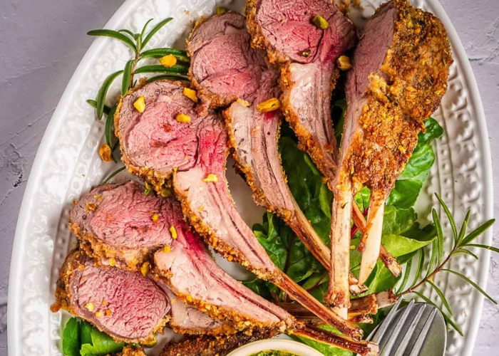 BBQ Pistachio & Herb-Crusted Lamb Rack with Chimichurri Glaze