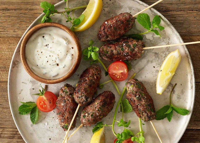 BBQ Lamb Kofta Skewers with Yogurt-Herb Sauce