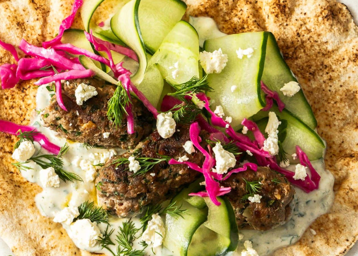 Spicy Lamb Kotfa Wraps with Mint Yoghurt