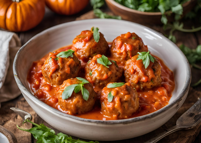 Pork Pumpkin Meatballs with Creamy Tomato Sauce