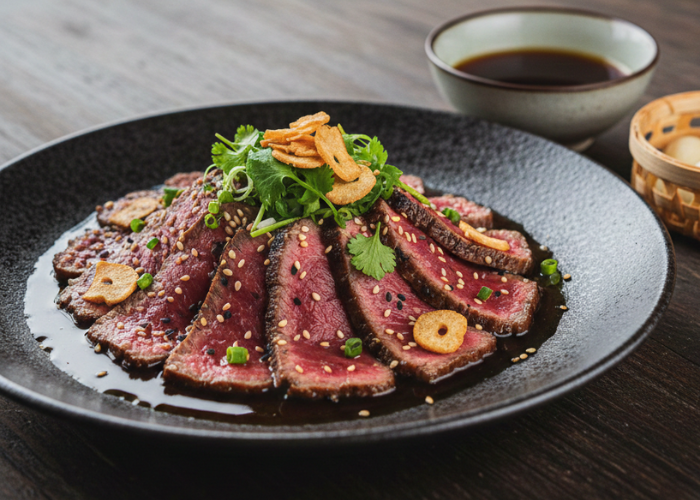 Sirloin Tataki with Sesame, Ponzu & Crispy Garlic