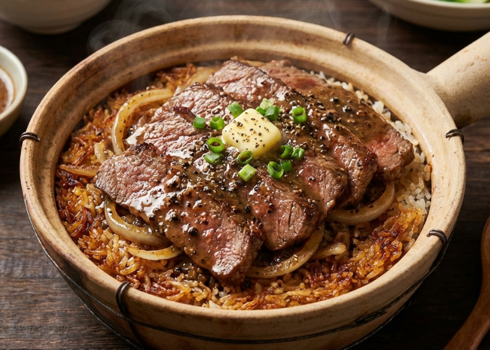 Black Pepper Beef Sirloin Claypot Rice