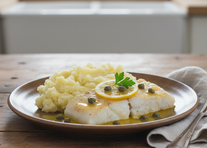 Butter-Poached Canadian Halibut with Lemon & Capers