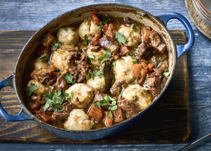 Tender and delicious Lamb Stew with Dumplings from Sasha's favourite recipes using Premium Diced lamb
