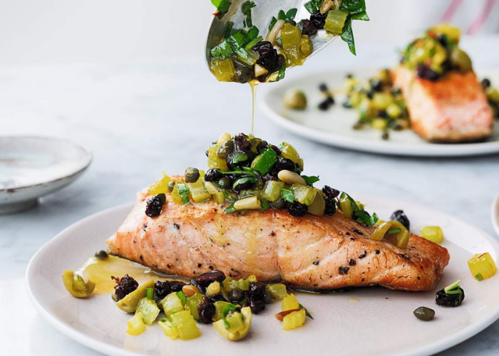 Pan-fried Salmon with Pine-nut Salsa