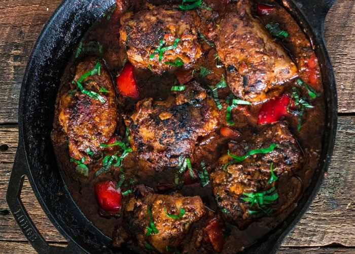 Delicious Chicken Cacciatore from Sasha's Favourite Recipes using organic local skinless boneless chicken thighs