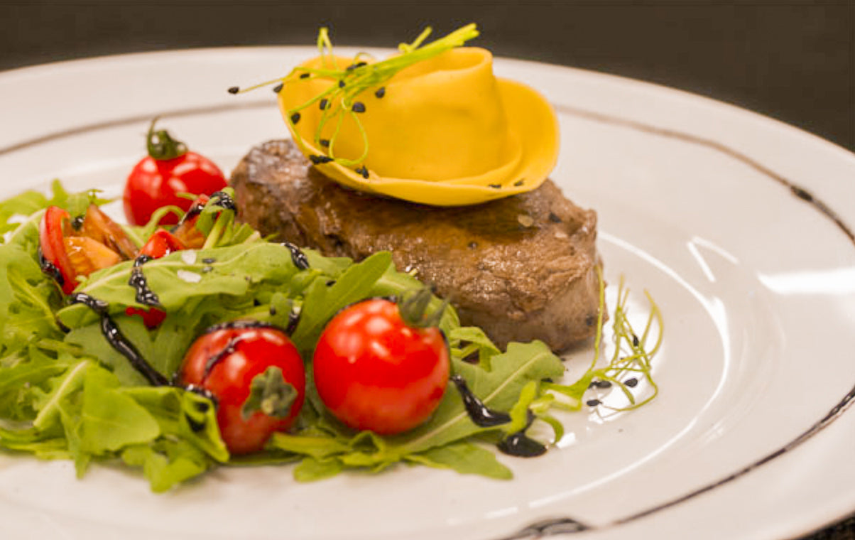 Tortelloni burrta & Black Truffle with Butter-basted Ribeye Steaks