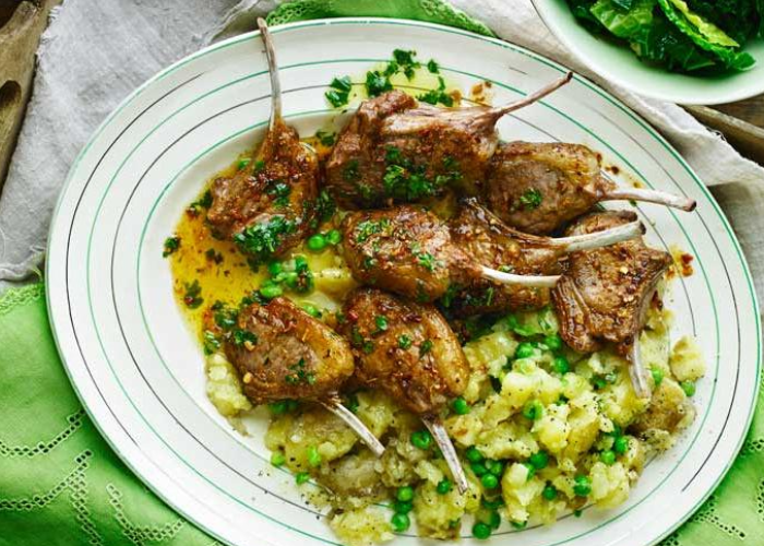 Spiced Lamb Cutlets with Crushed Potatoes