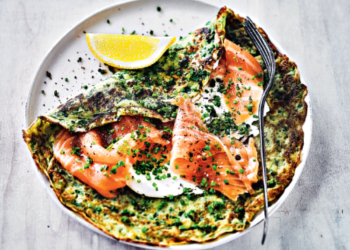 Spinach and Herb Pancakes with Smoked Salmon