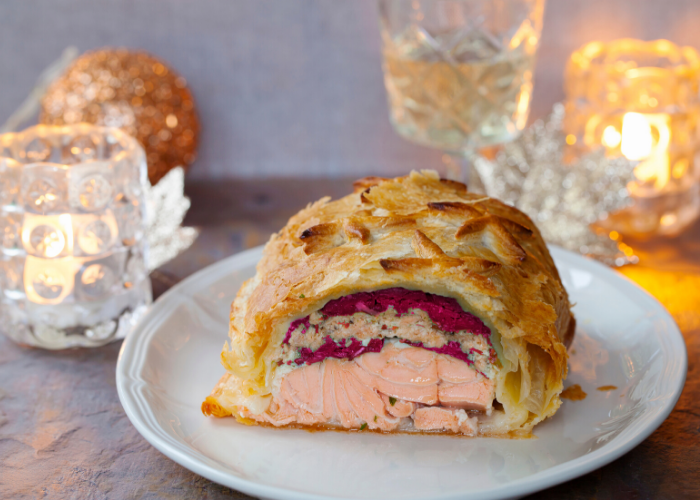 Salmon with Beetroot En Croûte