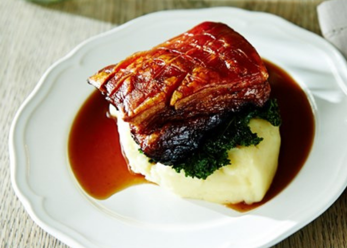 Slow-roasted Pork Belly with creamy, velvety Mash