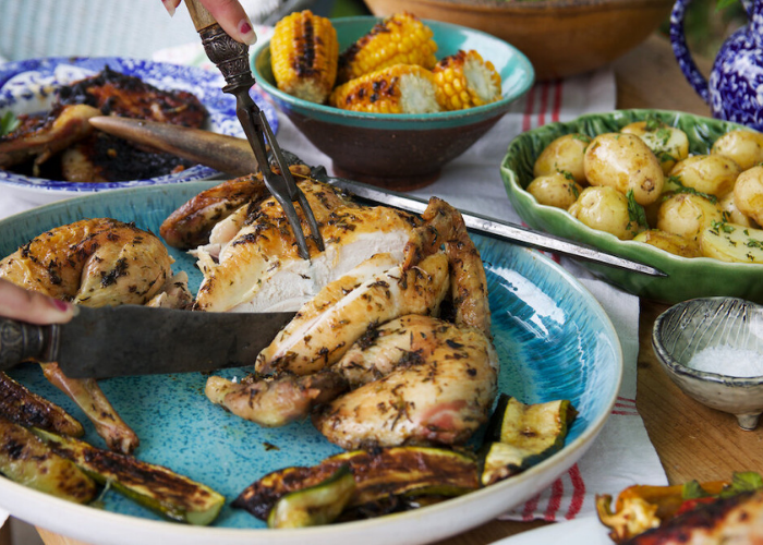 Spatchcock Chicken with Lemon, Herbs and Salsa Verde