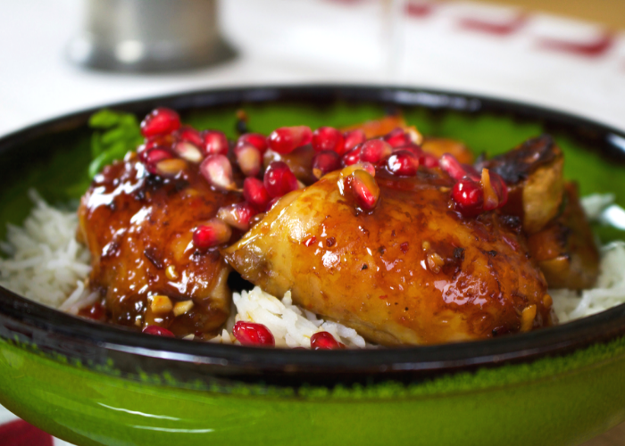 Sticky Pomegranate Chicken with Butternut Pumpkin