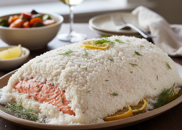 Salt-Baked Whole Side Mount Cook Salmon