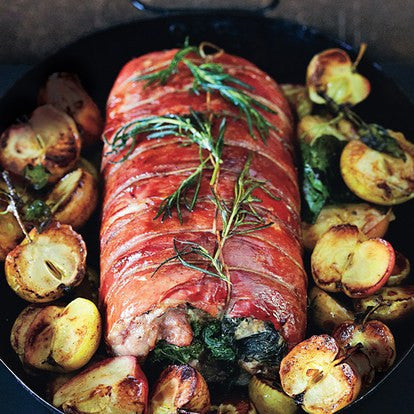 Pork Loin Roast in tray with baked apples from Sasha's Favourite Recipes