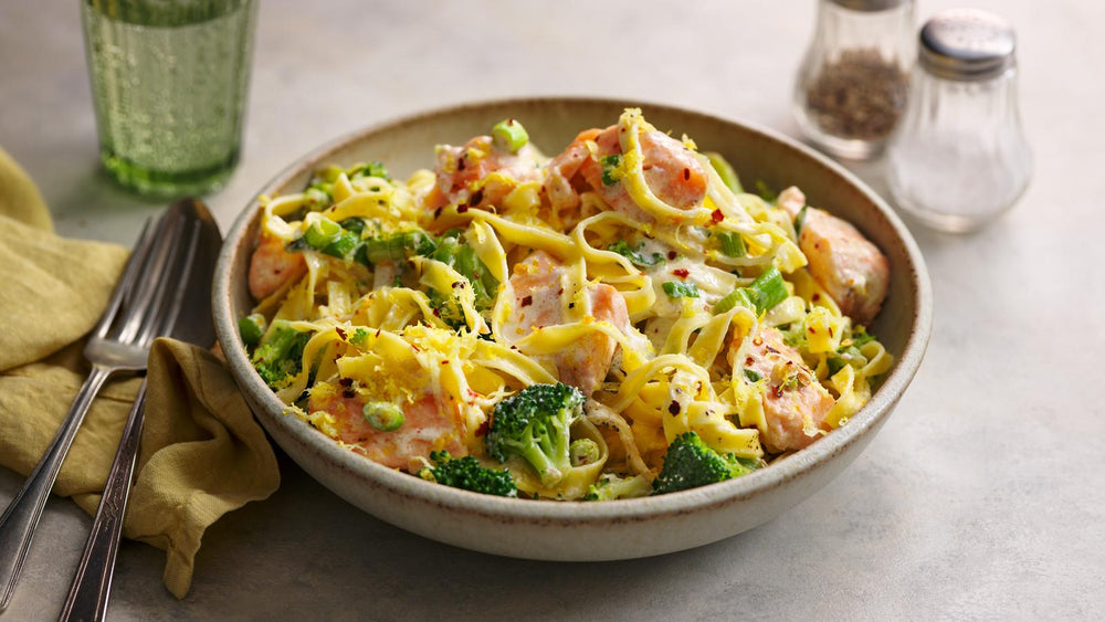 Salmon and broccoli pasta