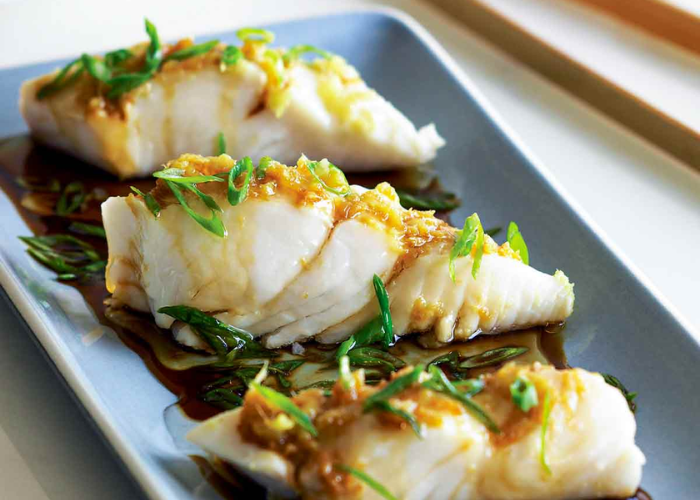 Steamed Halibut with Ginger and Aromatic Oil