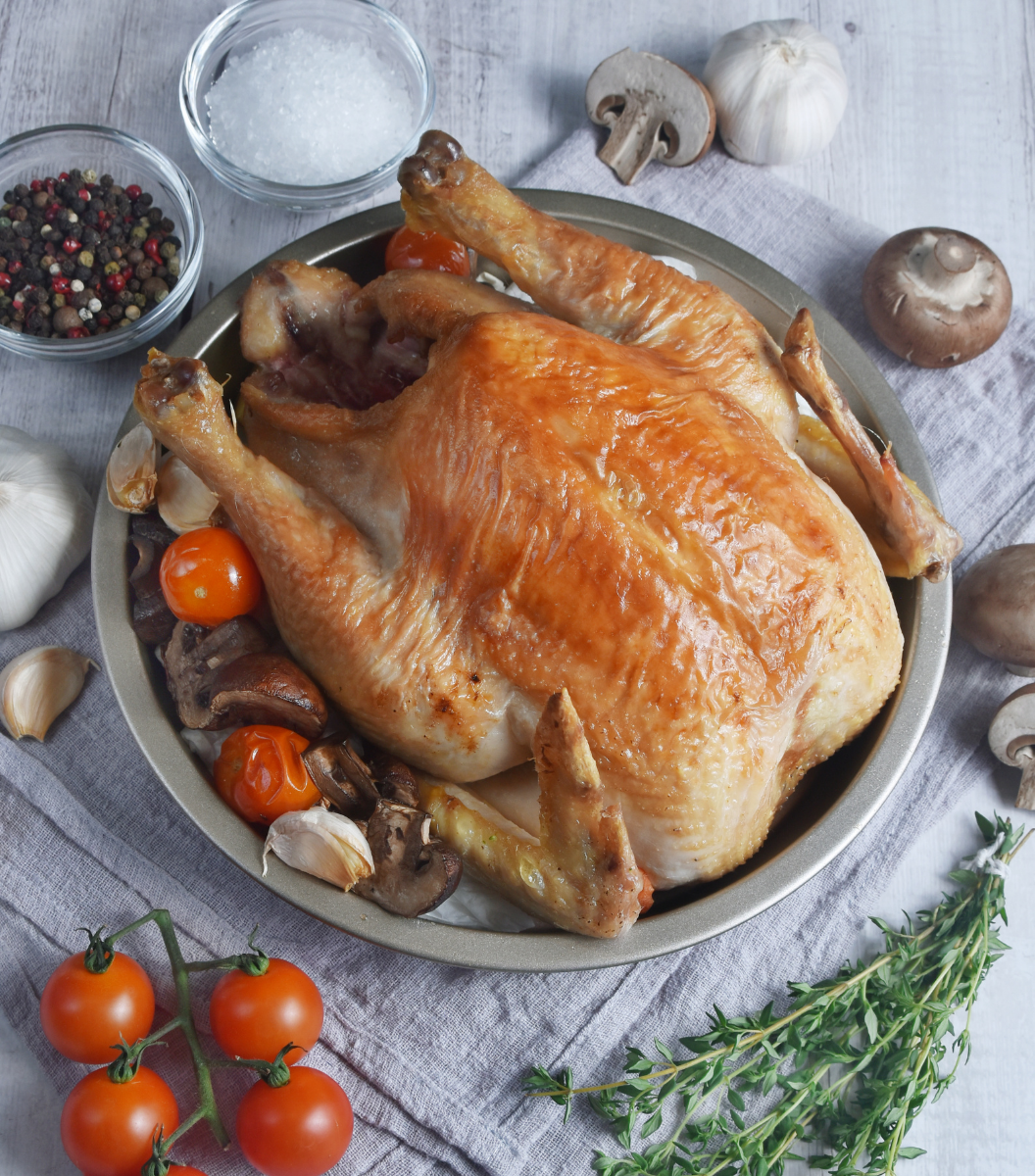 Perfectly roasted tender organic local whole chicken from Sasha's Fine Foods