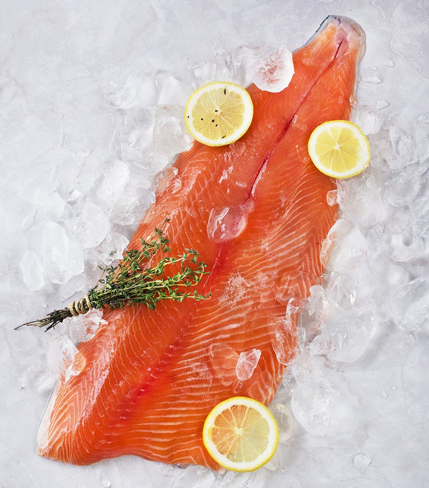 
                  
                    Beautiful fresh cut sashimi grade salmon skin-on from Sasha's Fine Foods
                  
                