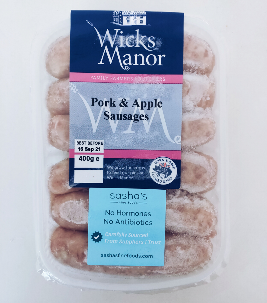 
                  
                    Pack of frozen Wicks Manor English Pork & Apple Sausages - 400g | Sasha's Fine Foods Online Grocery in Singapore
                  
                