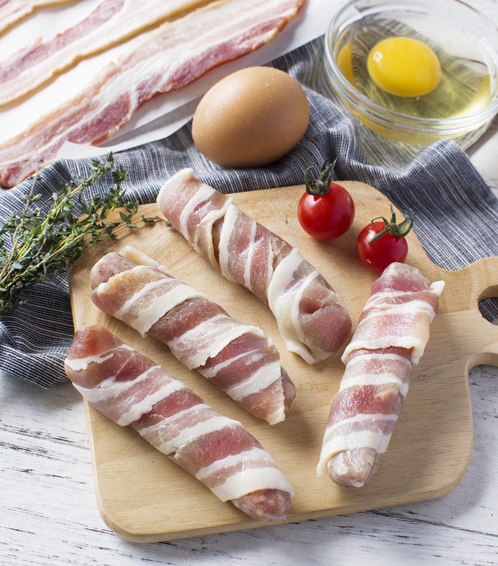 Fresh pork chipolatas wrapped in streaky bacon | Sasha trusted online grocery delivery in Singapore